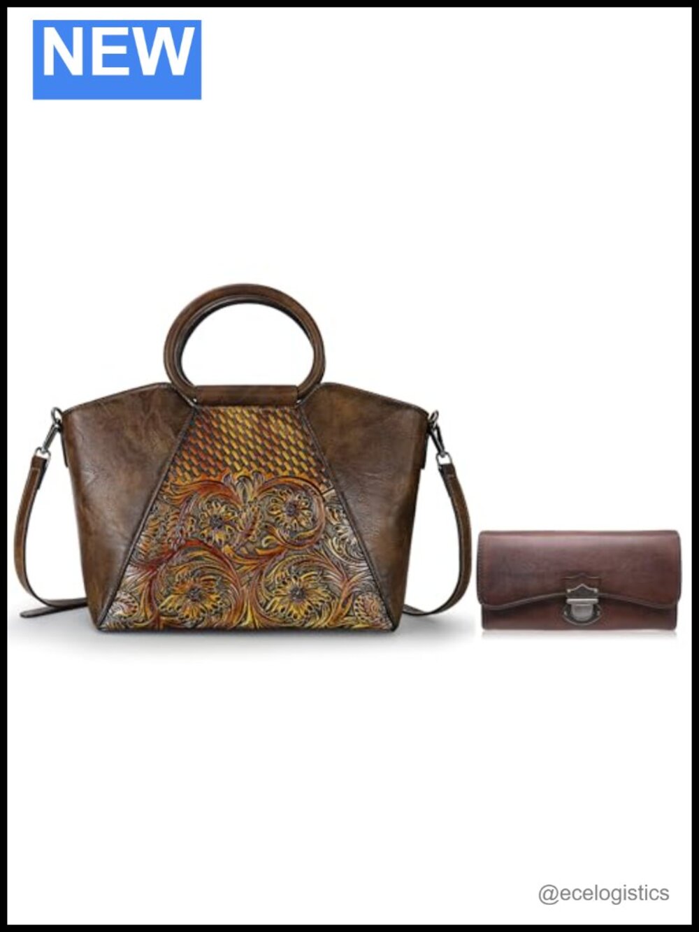 Genuine Leather Large Capacity Clutch Crossbody Bag with Matching Wallet 2